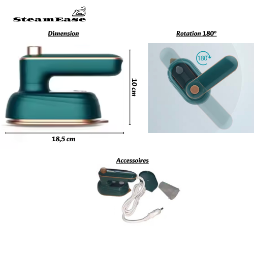 SteamEase Elite, Mini Fer à repasser à vapeur portatif électrique pour vêtements, costumes, cravates