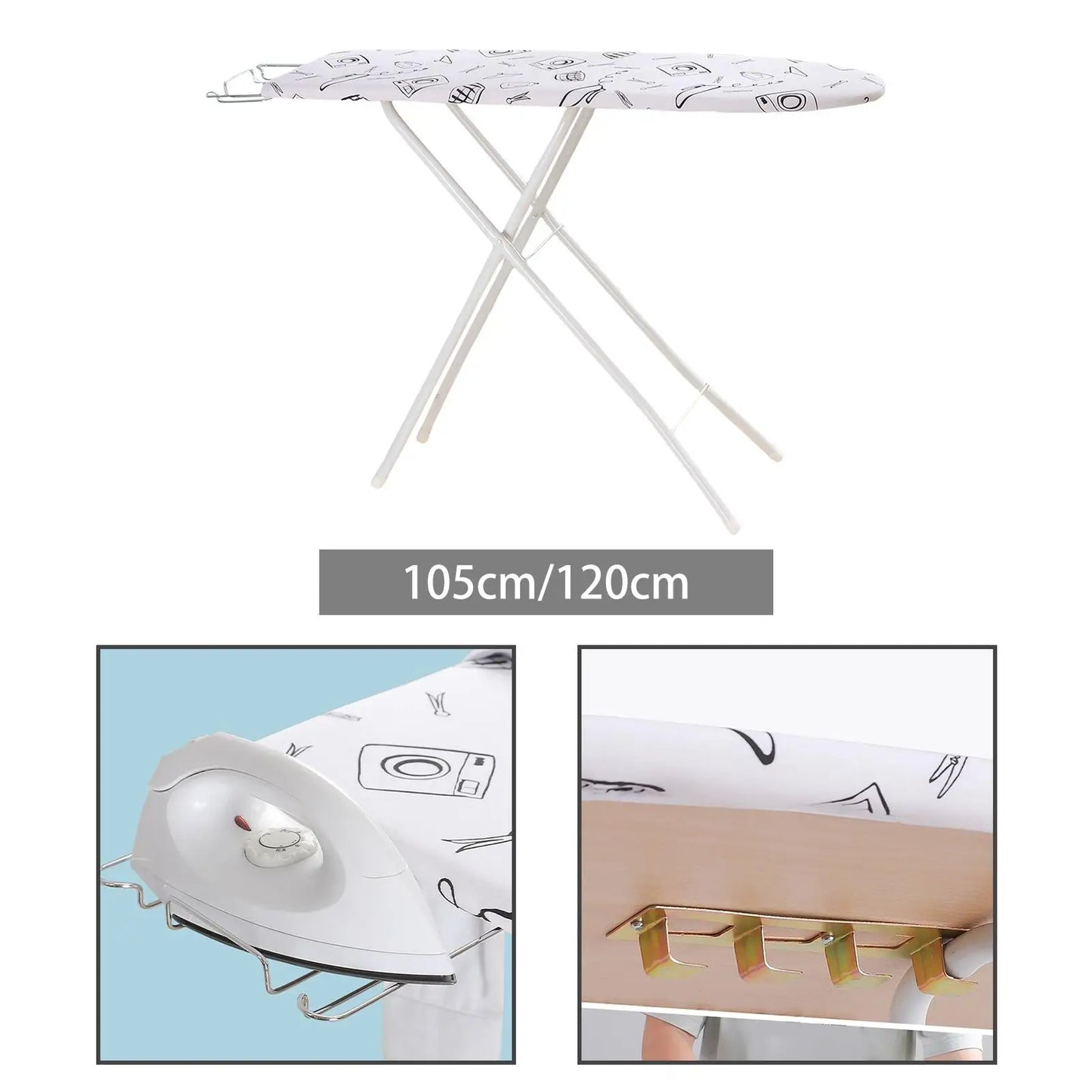 Table à repasser pliante réglable en hauteur avec housse rembourrée pour la buanderie